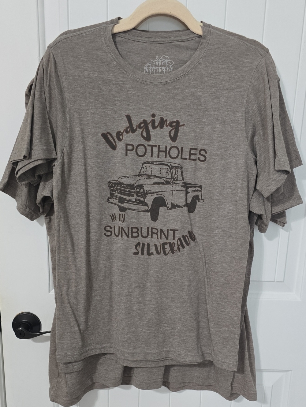 Morgan Wallen Tee - Taupe Dodging Potholes Silverado